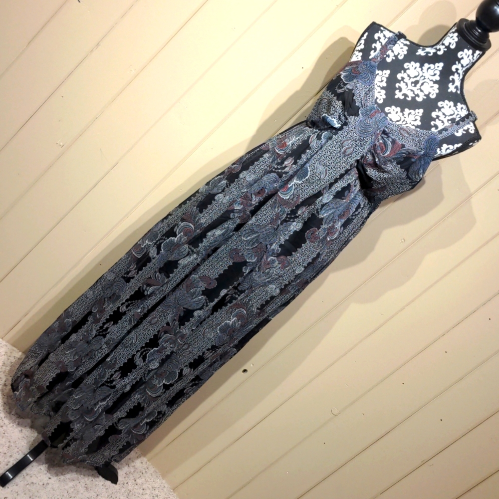Xl black floral print maxi elastic ruched back adjustable straps purple blue